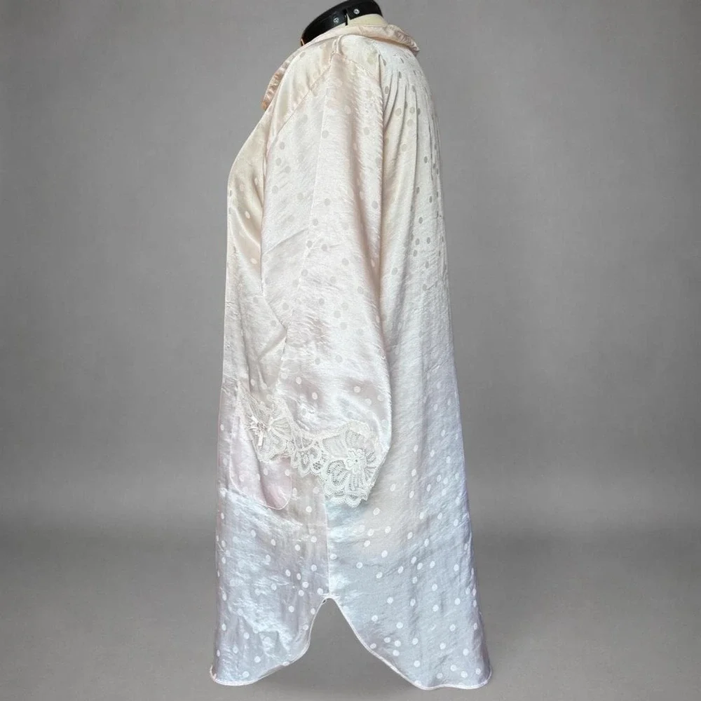 Vintage Elizabeth white & pink polka dot lace nightgown with button-up lace trim